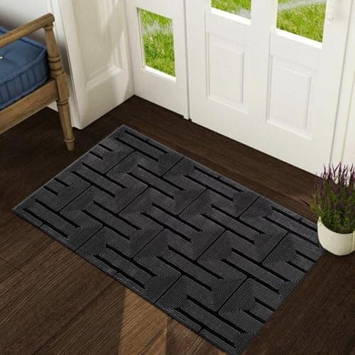 Image of renoazul® Back Door Mats Indoor With Jute Back, Low Pile Rug - Luna Black - 60x110 cm - Washable Rugs For Kitchen, Bedside Rugs and Entrance Door Mat