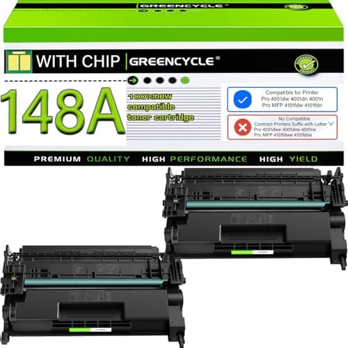 Image of greencycle W1480A Toner Cartridge Replacement Compatible for HP 148A Black Toner Cartridge Work with Laserjet Pro 4001dw 4001dn 4001n MFP 4101fdw 4101fdn Ink Cartridge(2PCS,with Chip)