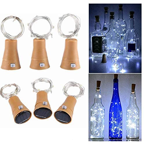 Image of Solar Wine Bottle Lights, Toifucos 6 Pack 20 LED Waterproof Copper Cork Shaped Lights Firefly String Lights for DIY Wedding Party Outdoor, Holiday, Garden, Patio Pathway Decor, White