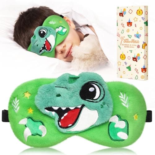 Image of Miss Adola Sleep Mask for Kids - Cute Plush Fuffy Sleeping Eye Cover Cartoon Kawaii Soft Eyeshade Animal Eye Blindfold for Kids Girls Boys Teens with Adjustable Strap, Dinosaur