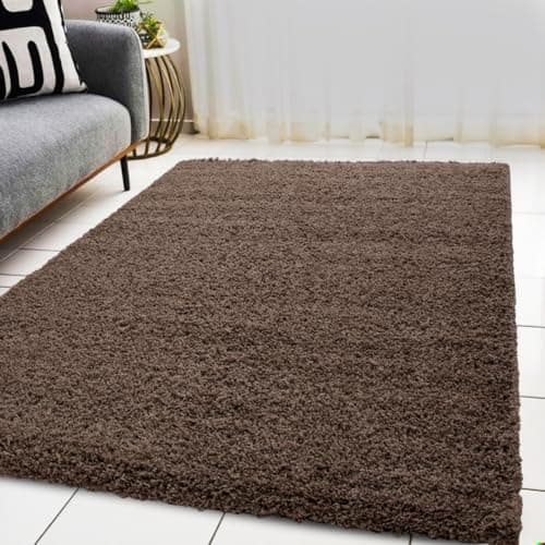 Image of BPIL Living Room Rugs – 5cm Extra Thick Shaggy Rug – Soft Plain Area Rug, Luxurious Modern Carpet for Hall, Bedroom, Kitchen (Brown, 120x170cm)