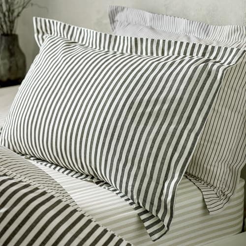 Image of Furn. Yard Hebden Mélange Stripe 100% Cotton Pillowcase Pair – Soft Textured Striped Design (Black – 50x75cm)