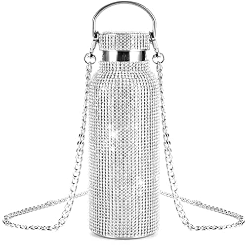 Image of Bling Diamond Thermal Bottle,Glitter Water Bottles, Stainless Steel Thermal Bottle Refillable Water Bottle with Chain for Women (500ml, silver)