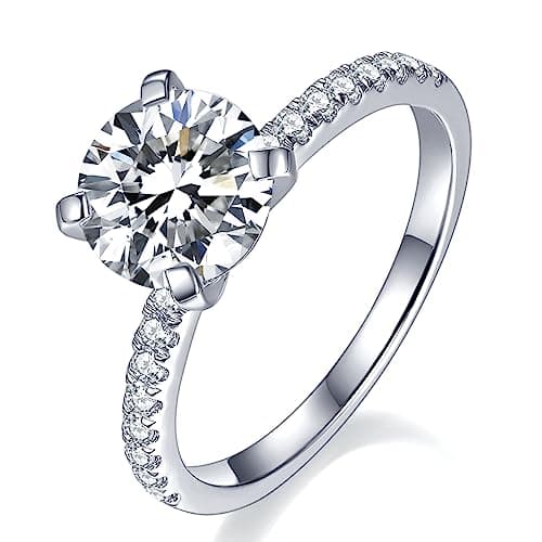 Image of Mejewri Moissanite Rings for Women S925 Sterling Silver Simulated Diamond Ring 18K White Gold Plated Wedding Rings for Women Promise Ring Fake Engagement Rings 2CT P1/2