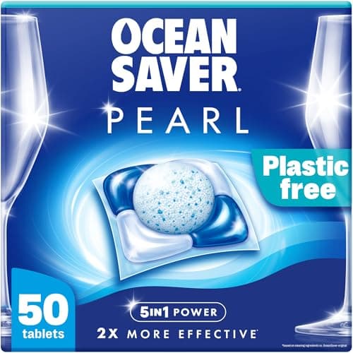 Image of OceanSaver Pearl 5-in-1 Power Eco-Friendly Dishwasher Tablets - Pack of 50 | All-in-One Non-Toxic & Plastic Free Dish Washing Tablets for Sustainable Cleaning | 2x More Effective Cleaning
