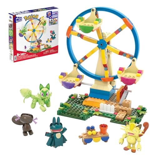 Image of MEGA Pokémon Building Toys Set Ferris Wheel Fun with 393 Pieces, 4 Poseable Characters, 5+ Inches Tall, for Kids, HXF80