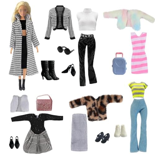 Image of Doll Clothes Compatible with Barbie Clothes, Including 6 Fashion Sets, 1 Handbag, 1 Suitcase, 1 Glasses, 6 Pairs of Shoes for 11.5 inch Dolls on Christmas Holiday