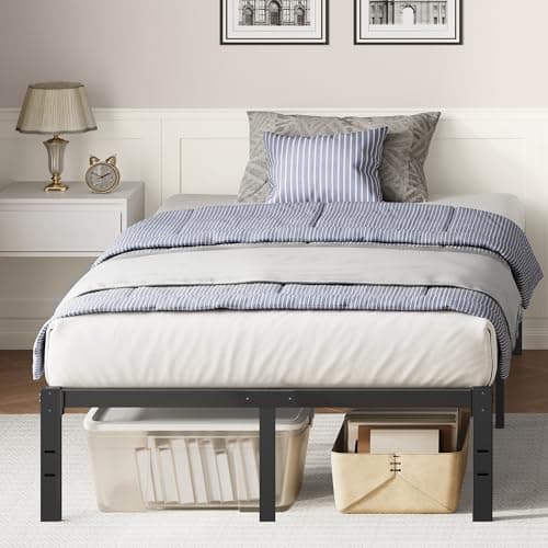Image of VASAGLE Double Metal Bed Frame, 135 x 190 cm, Under-Bed Space, Modern Style, for Guest Room, Easy Assembly, Ink Black RMB136B01