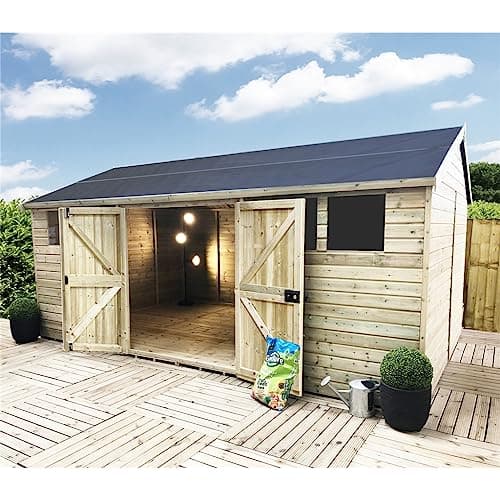 Image of INSTALL INCLUDED 16 x 10 REVERSE Pressure Treated T&G Apex Wooden Workshop/Garden Shed (16' x 10' / 16ft x 10ft) (16x10)