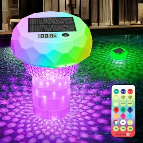 Image of Solar Pool Chlorine Floater, Floating Pool Lights with Remote, 8 Lighting, Timing Mode, IPX68 Waterproof Pool Light That Float with Chlorine Tablet Dispenser for Above Ground Pool Bathtub Spa Decor