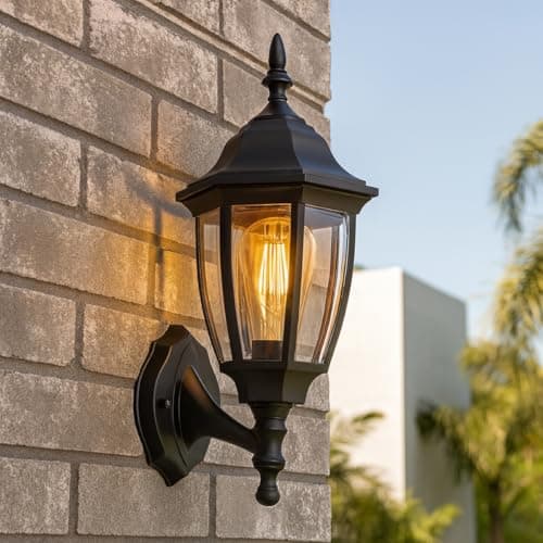 Image of CGC Lighting Outdoor Outside Wall Light Black Coastal Weatherproof Lantern Traditional Vintage LED (Black Wall Light 2)