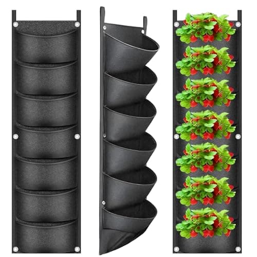 Image of Lotvic 2 Pack Hanging Plant Grow Bags, 7 Pocket Hanging Wall Planter, Fence Wall Planters for Outdoor Plants, Vertical Hanging Planter for Vegetable Strawberry Yard Garden Home Decoration (2 Pcs)