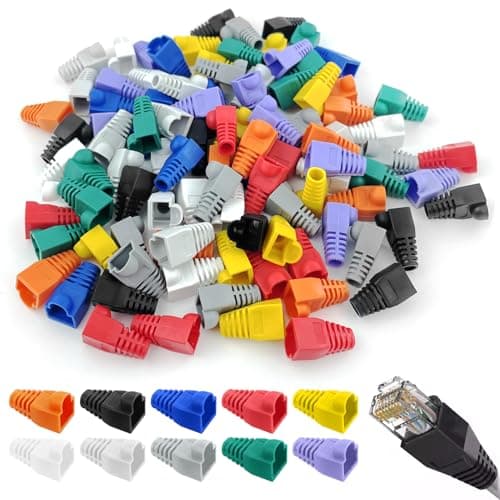 Image of RJ 45 Cable Plug Protectors, 100 Pcs Ethernet Cable Connector Boots Cover Soft Plastic RJ45 Boots Network Wire LAN Strain Boots Plug Cover Strain Relief Boots for CAT5 CAT5E CAT6 CAT6E (Multicolor)