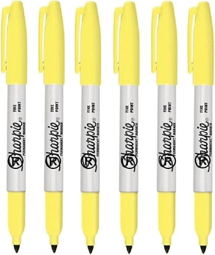 Image of 6 x Sharpie Permanent Marker Pens | Marks on Most Surfaces: Paper, Fabric, Glass, Plastic, Wood, Metal | Fine Point Bullet Tip Nib for Smooth Writing | Pastel Yellow | Loose in Plain Packaging