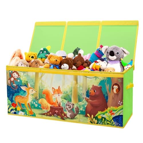 Image of Decalsweet Extra Large Kids Toy Storage Box with Lid,Foldable Oxford Toy Storage Organizer Box for Boys Girls-96×32×40cm-Lightweight Toy Chest with Handles for Bedroom Nursery,Forest Animal