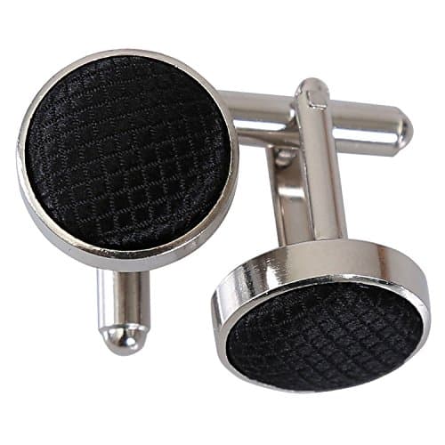 Image of DQT Men's Solid Check Fabric Inlay Silver Plated Wedding Cufflinks - Black