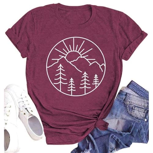 Image of SUWATOIN Hiking Shirt for Womens Nature Mountain T-Shirt Adventure Camping Tees Wild Outdoor Hike Tops Purple