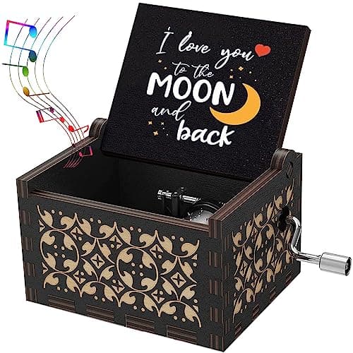 Image of Wooden Music Box for Wife,Husband,Girlfriend,Daughter,Son,Dad,Mum,I Love You to the Moon and Back,Tune You Are My Sunshine,Vintage Musical Box to Boyfriend on Birthday,Mother’s Day,Valentine’s Day