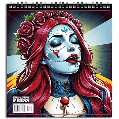 Image of FUNLAVIE Sugar Skull Adult Colouring Book –Large Elegant Floral Sugar Skull Lady Designs for Women Mindfulness & Relaxation, Spiral Bound, Perfect Day of The Dead Art Gift - Elegantly Undead