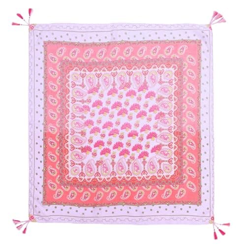 Image of Lina & Lily Multi-Patterns Flower Geometric Tribal Aztec Paisley Print Square Scarf Shawl with Tassels (E1)