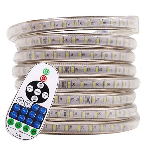 Image of GQL Dimmable 3014 LED Strip Remote Kit, 120 LEDs/m Waterproof Rope Light, Dimmer&Timmer Control, Mains Powered Indoor Outdoor Decoration UK Plug White Ribbon Lighting- 100m