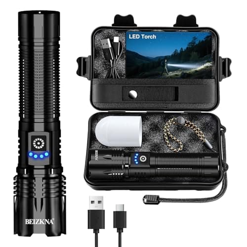 Image of Torches LED Super Bright USB Rechargeable 50000L Flashlight 24h Long Battery Life Adjustable Focus, 5 Modes Powerful Tactical Torch IP67 Waterproof Outdoor Flash Light for Camping Hiking Emergency