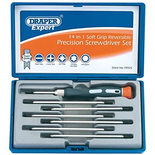 Image of Draper Expert 14 in 1 Reversible Precision Screwdriver Set - 78925 - For Home DIY Electronics & Professional Use Crosshead Cross Slot PZ TX-Star & Hex