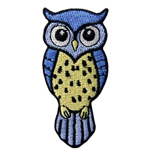 Image of Cute Blue and Yellow Owl Applique Embroidered Badge Iron On Sew On Patch