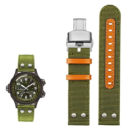 Image of HSPTR For Hamilton Khaki aviation Watch H77616533 H70615733 Watch Strap Men WatchBand Beyond wind speed series nylon canvas 20mm 22mm(Green silver fold)