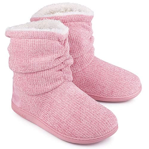 Image of Ladies Bootie Slippers Memory Foam Fur Collar Bootee Plush Lined Women Boots with Non Skid Indoor Outdoor Sole, 7/8 UK, New Pink