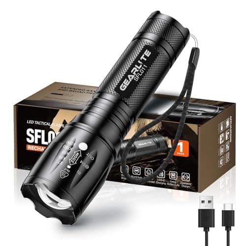 Image of GEARLITE LED Torch Rechargeable, 2000LM Zoomable Rechargeable Torch with 3 Modes, Long-Lasting IP65 Waterproof Torches Led Super Bright for Camping, Hiking, Emergencies - Gifts for Men Dad Kids