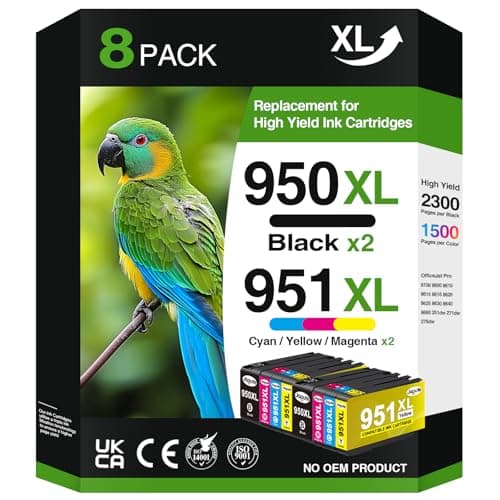 Image of 8 Pack 950XL 951XL Ink Cartridges Combo Pack for HP 950 951 XL Compatible with HP Officejet Pro 8620 8600 8610 8100 8615 8616 8625 8630 8640 8660 251dw 276dw 271dw (Black Cyan Magenta Yellow)