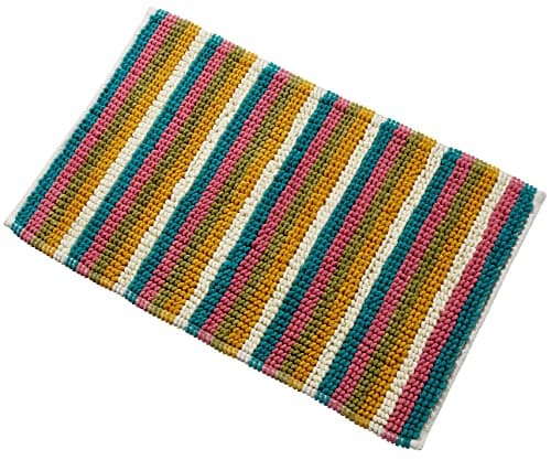 Image of Olivia Rocco Padstow Stripe Bathmat Comfort To Your Bathroom Super Soft Absorbent Bath Shower Mats Washable Dry Fast Durable Classic Design, 50x80cm, Multi Stripe