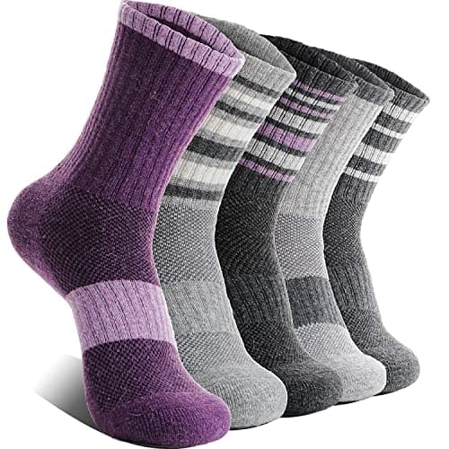 Image of EBMORE Womens Merino Wool Socks Thermal Warm Winter Hiking Walking Stocking Fillers Women Boot Crew Cushion Work Gift Socks 5 Pairs(Striped-A,M)