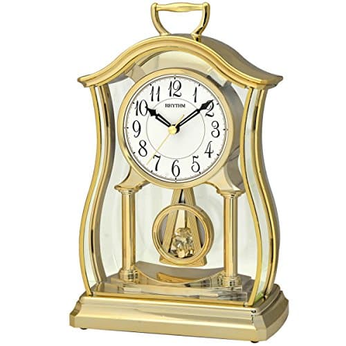 Image of Luxurious Gold Rhythm Mantel Clock with Crystal Pendulum | Silent Ultra-Precise Quartz Movement | Elegant White Face with Black Arabic Dial | 2 AA Batteries Included