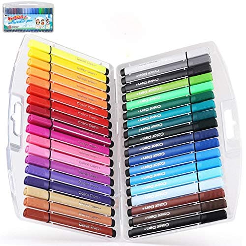 Image of KXF Washable Felt Tip Colouring Pens Set for Children Non-toxic Thick Fibre Tip Chunky Pens with Case Box for Colouring Book Drawing Gift - 36 Assorted Colours - Ages 3 Years Plus