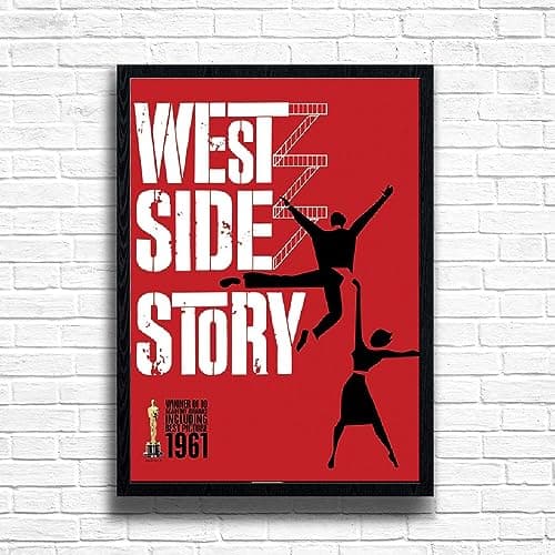 Image of West Side Story Poster Print, Musical Print, A4 A3 Broadway Theatre Show, Wall Art Deco Special Canvas West End Print, London theatre art frame options (A4 Framed (Black))