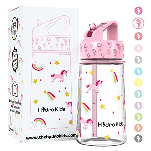 Image of HydroKids Water Bottle with Straw – 400ml BPA Free Kids Water Bottles for School Travel Sports – Leakproof Childrens Drink Bottle for Girls Boys Childs…