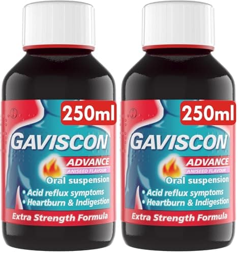 Image of Gaviscon Advance Aniseed Liquid 250ml - Advanced Formula, Fast Heartburn & Indigestion Relief, Convenient Sachets, Antacids for Effective Digestion, Nausea Aid. (Pack of 2)