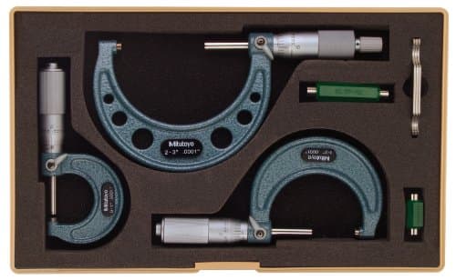 Image of Mitutoyo 103-922 Outside Micrometer Set with Standards, 0-3" Range, 0.0001" Graduation (3 Piece Set)