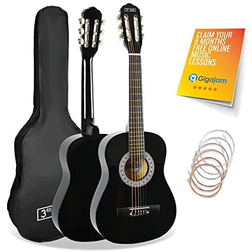 Image of 3rd Avenue 1/2 Size Kids Classical Guitar Spanish Nylon String Beginner Pack Bundle - 6 Months FREE Lessons, Bag, Strings – Black