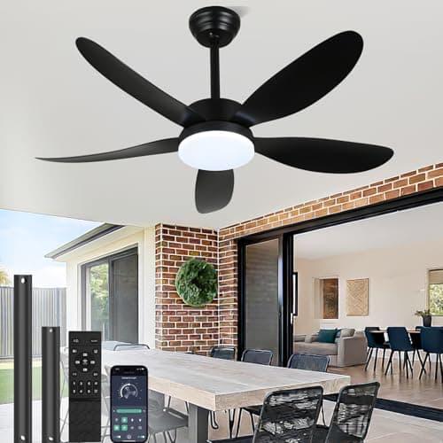 Image of RHEAFON Ceiling Fans with Lights and Remote,42 Inch Smart Ceiling Fan,Reversible,Noiseless,Black Ceiling Fan Light 6 Speeds & Timer Ultra-Quiet for Bedroom Living Room Kitchen Indoor/Outdoor Patio