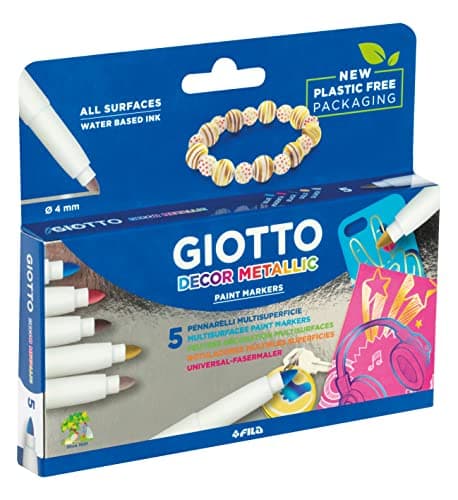 Image of GIOTTO Decor Metallic Multi-surfaces Paint Markers, Schoolpack, Medium Tip - 4mm Nib, 5 x Assorted Colours, For Children, Parties and Schools