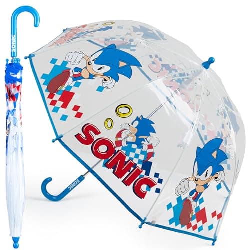Image of Sonic The Hedgehog Umbrella - Folding Dome Birdcage Kids Umbrella Boys and Girls - Lightweight Travel with J-Handle - Official Merchandise