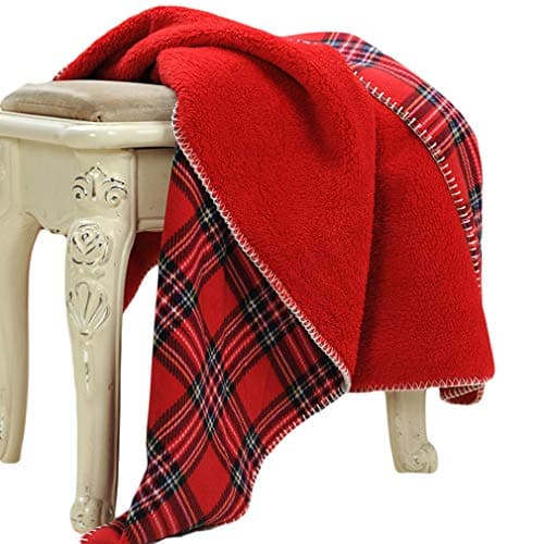 Image of Beskie Fleece Throw Blanket for Sofa Couch Bed Travel | Red Black Tartan Plaid Pattern Check Home Decor Decorative Throw Blankets | Warm Cozy Christmas Blanket | 51" x 63"