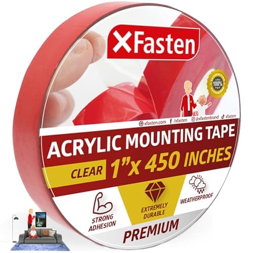 Image of XFasten Double Sided Acrylic Mounting Tape Removable, Clear, 1-Inch x 450-Inch (25.4mm x 11.43m), Weatherproof Adhesive for Brick, Walls- Indoor and Outdoor Applications