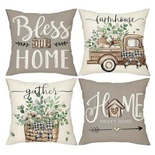 Image of PVOODIRE 4 Pack 45x45cm Floral Cushion Covers Linen - No Insert Decorative Covers - New Home Gift for Family