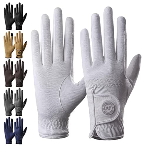 Image of AF EQUESTRIAN Ladies Horse Riding Gloves Equestrian Premium Synthetic Leather Sui Sereno Ladies Gloves Snake Skin Design (White, Medium)