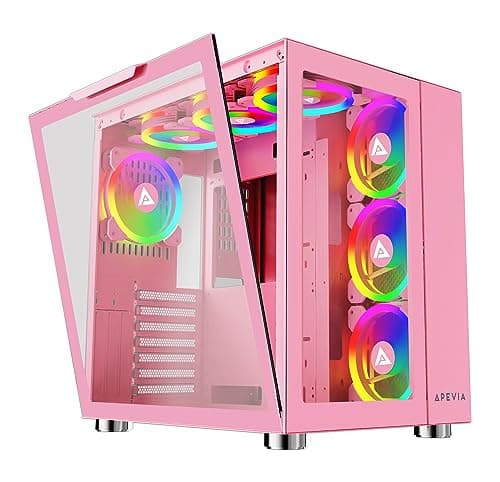 Image of Apevia Prism-Elite-PK Prism Elite Mid Tower ATX Gaming PC Cube Case w/ 7X 120mm PWM ARGB Fans, 366 RGB Modes, Dual Tempered Glass Panels, 360mm Radiator Support, 2X USB3.0, 2X USB 2.0, Pink
