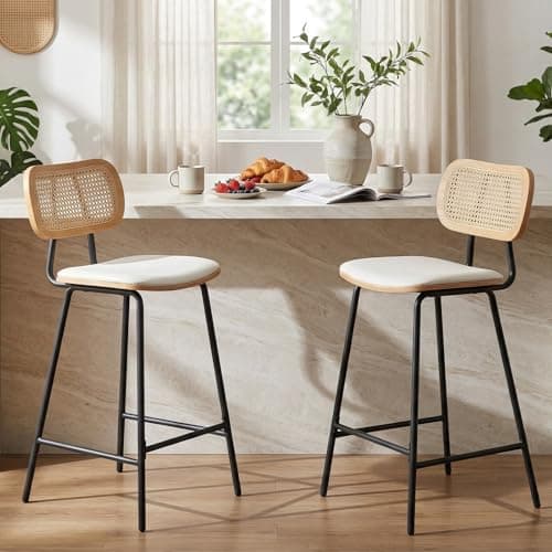 Image of Ya-Home Set of 2 Bar Stools Mid-century Counter Stools with Metal Legs, Breakfast Counter Chairs for Kitchen Islands, White